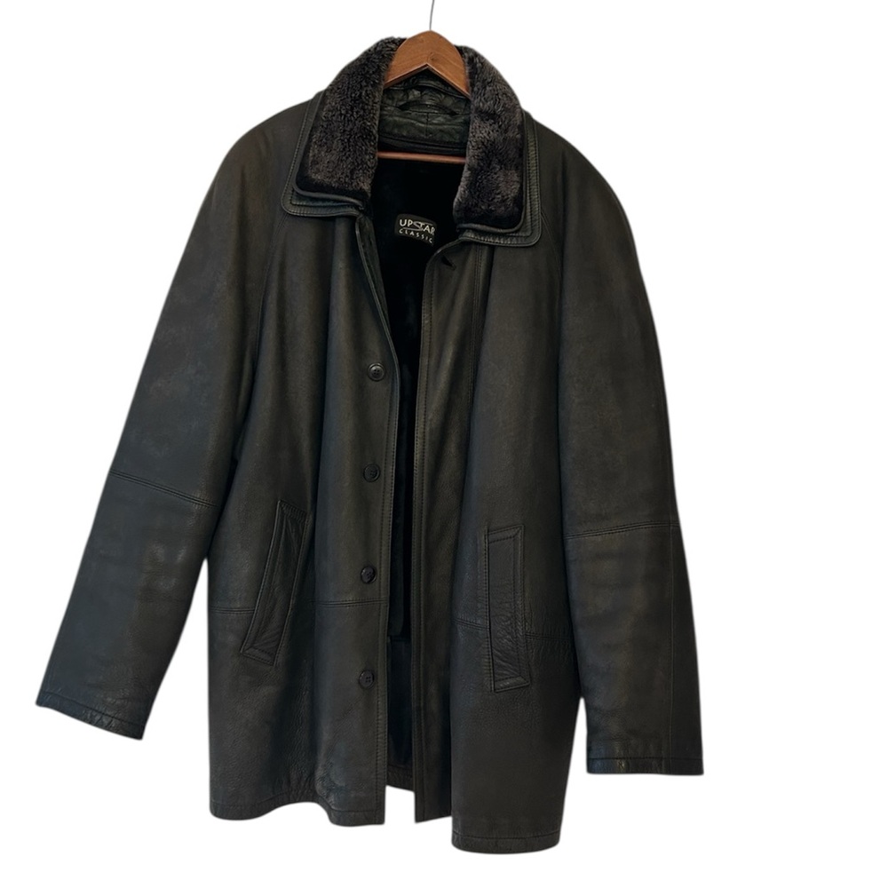 Upstar Black Nubuck Leather Jacket With Removable 100% Shearling Liner - Picture 1 of 13